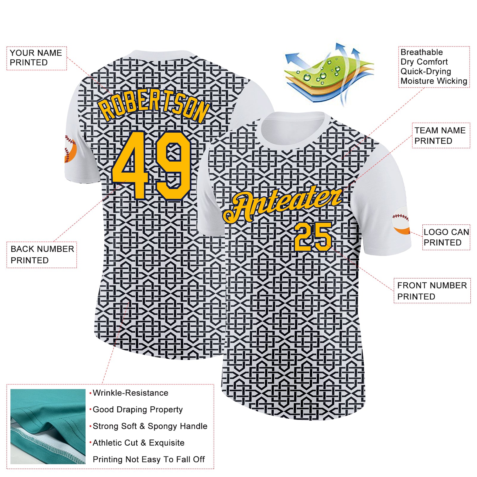 Custom White Gold Black-Navy 3D Esports Performance T-Shirt