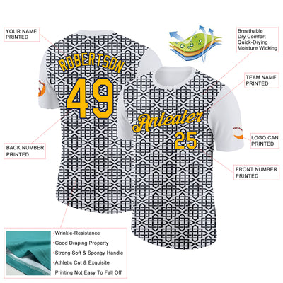 Custom White Gold Black-Navy 3D Esports Performance T-Shirt