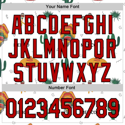 Custom White Red-Black 3D Mexican Festival Cactus And Sombrero Cinco de Mayo Authentic Baseball Jersey