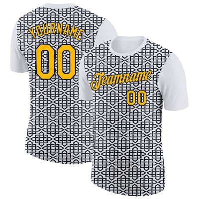 Custom White Gold Black-Navy 3D Esports Performance T-Shirt