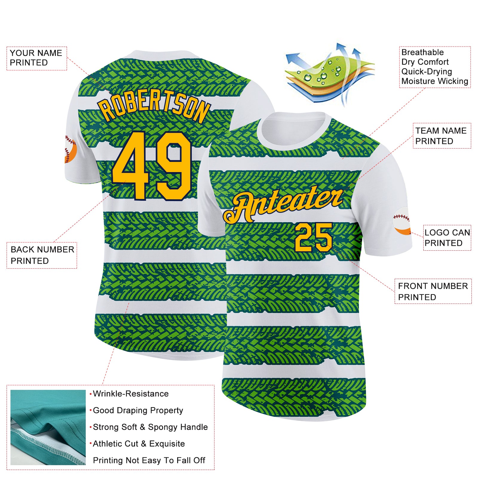 Custom White Gold Aurora Green Midnight Green-Navy 3D Esports Performance T-Shirt