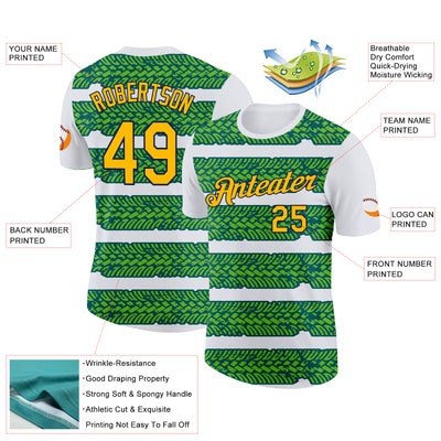 Custom White Gold Aurora Green Midnight Green-Navy 3D Esports Performance T-Shirt