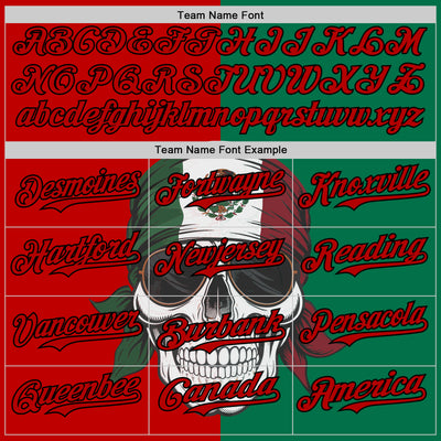 Custom Green Red-Black 3D Mexican Flag Skull Authentic Baseball Jersey