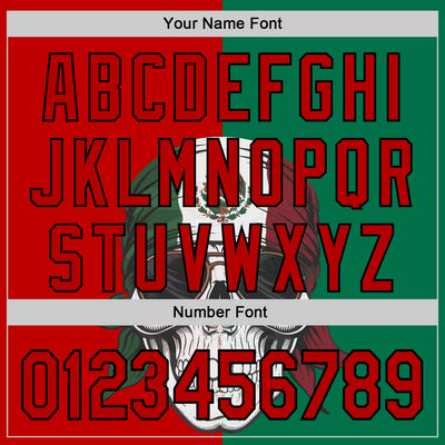 Custom Green Red-Black 3D Mexican Flag Skull Authentic Baseball Jersey