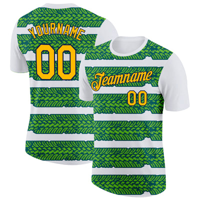 Custom White Gold Aurora Green Midnight Green-Navy 3D Esports Performance T-Shirt