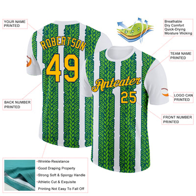 Custom White Gold Aurora Green Midnight Green-Navy 3D Esports Performance T-Shirt