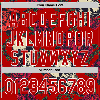 Custom Red White 3D Mexican Festival Skull And Flower Cinco de Mayo Authentic Baseball Jersey