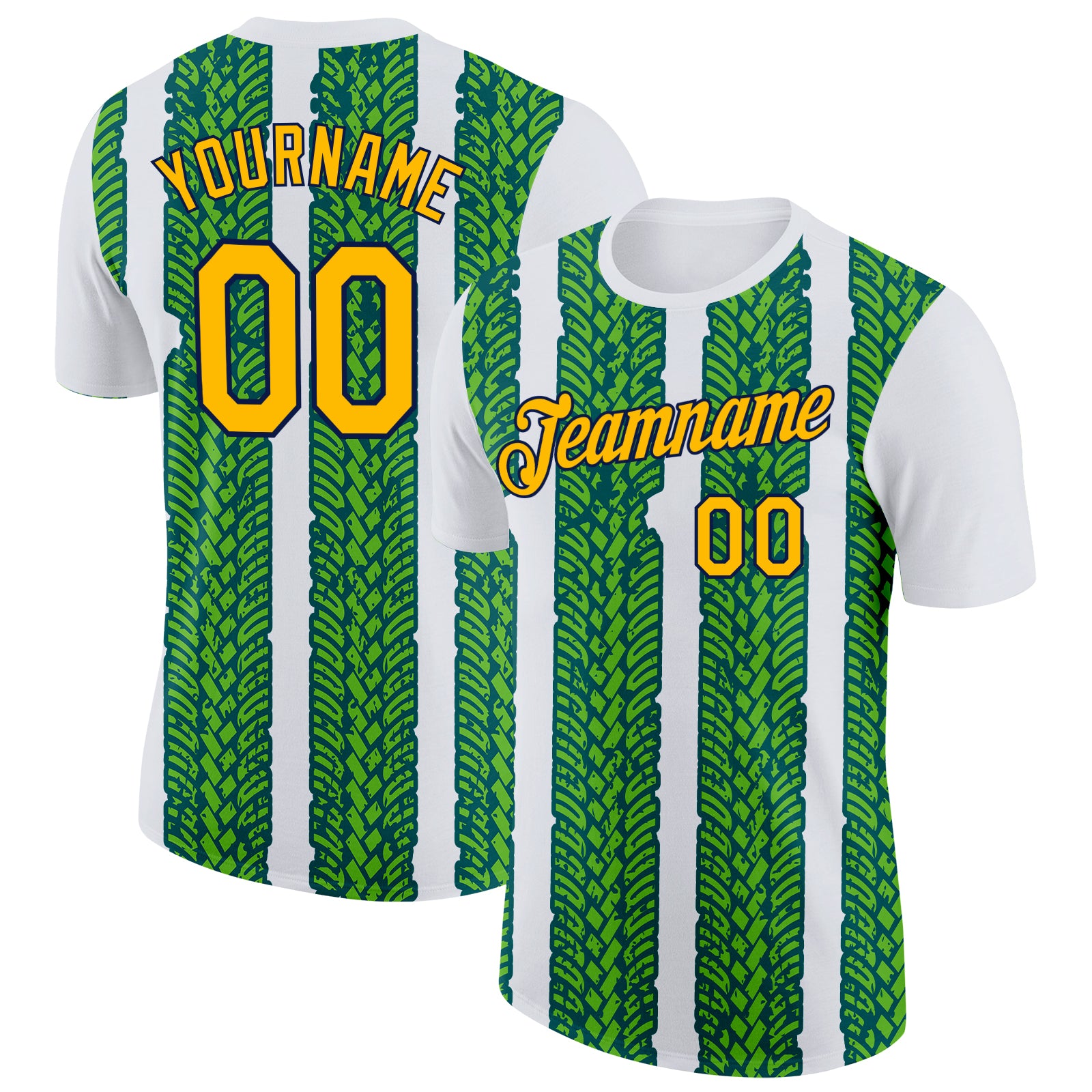 Custom White Gold Aurora Green Midnight Green-Navy 3D Esports Performance T-Shirt