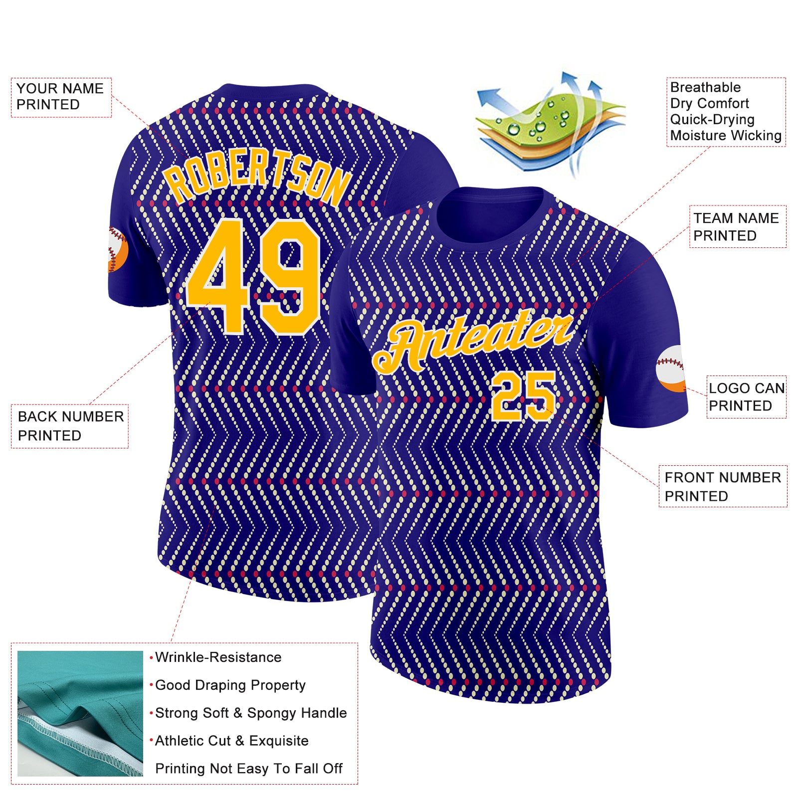 Custom Dark Purple Gold Cream Red-White 3D Esports Performance T-Shirt