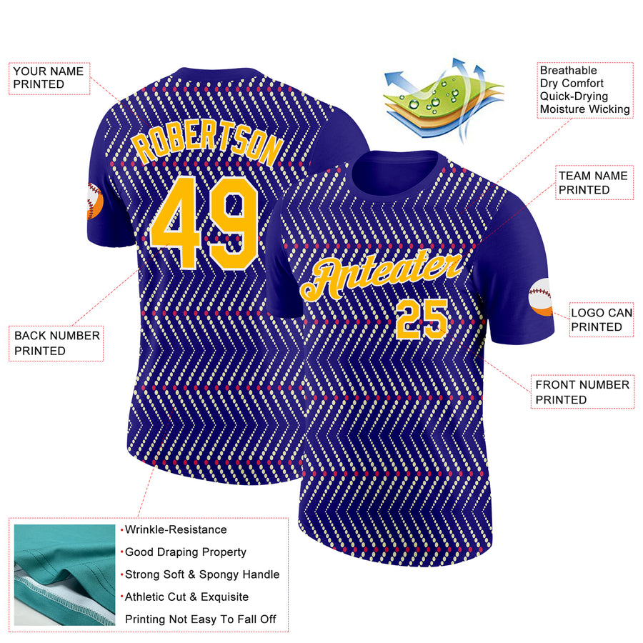 Custom Dark Purple Gold Cream Red-White 3D Esports Performance T-Shirt