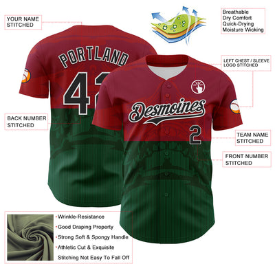 Custom Cardinal Black-Kelly Green 3D Mexico Authentic Baseball Jersey