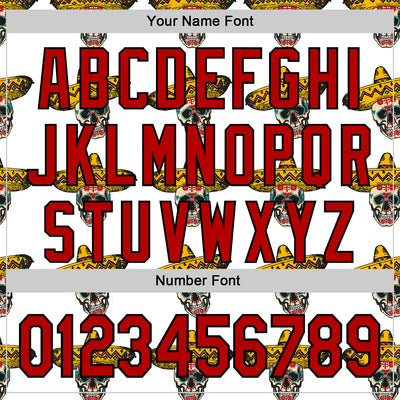 Custom White Red-Black 3D Mexican Festival Skull With Sombrero Cinco de Mayo Authentic Baseball Jersey