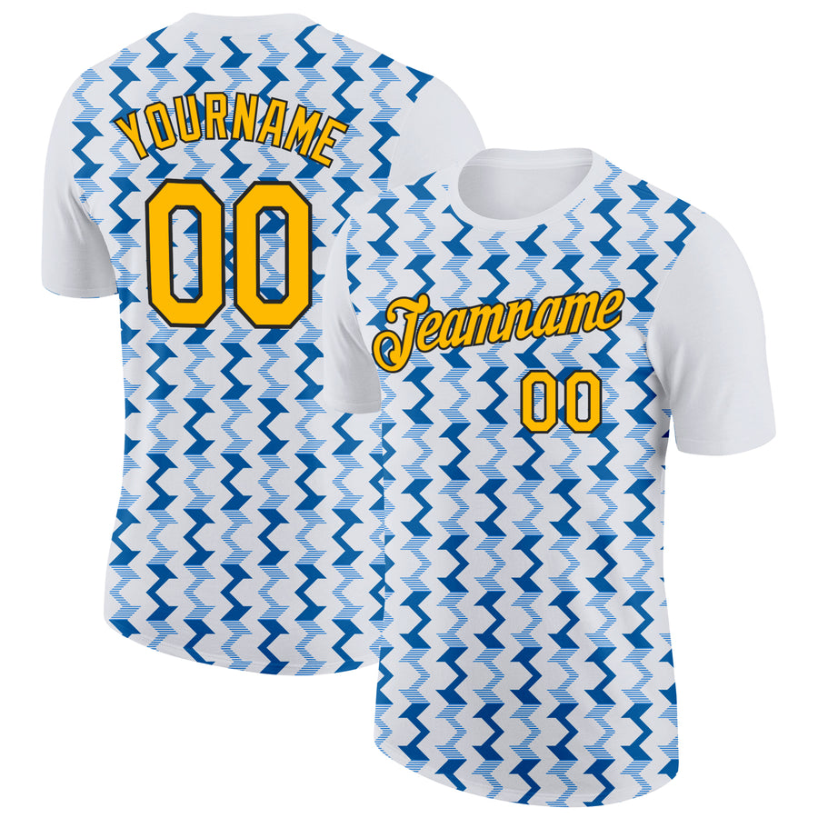 Custom White Gold Blue-Black 3D Esports Performance T-Shirt