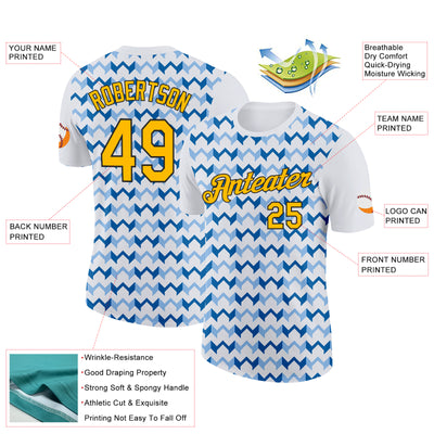 Custom White Gold Blue-Black 3D Esports Performance T-Shirt