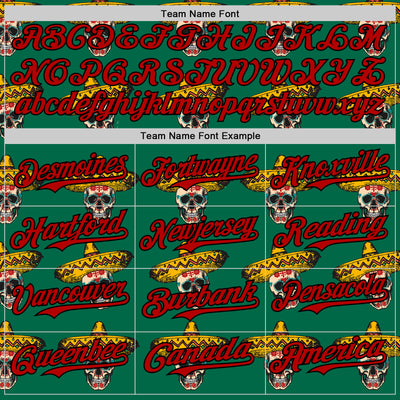 Custom Kelly Green Red-Black 3D Mexican Festival Skull With Sombrero Cinco de Mayo Authentic Baseball Jersey