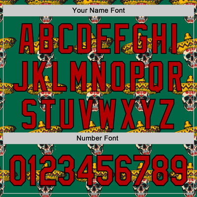 Custom Kelly Green Red-Black 3D Mexican Festival Skull With Sombrero Cinco de Mayo Authentic Baseball Jersey