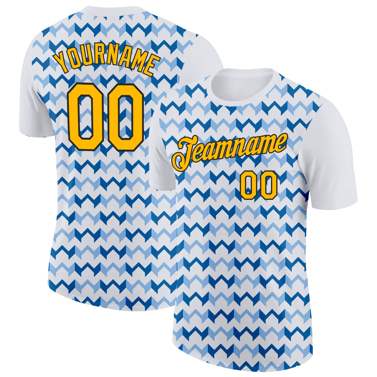 Custom White Gold Blue-Black 3D Esports Performance T-Shirt