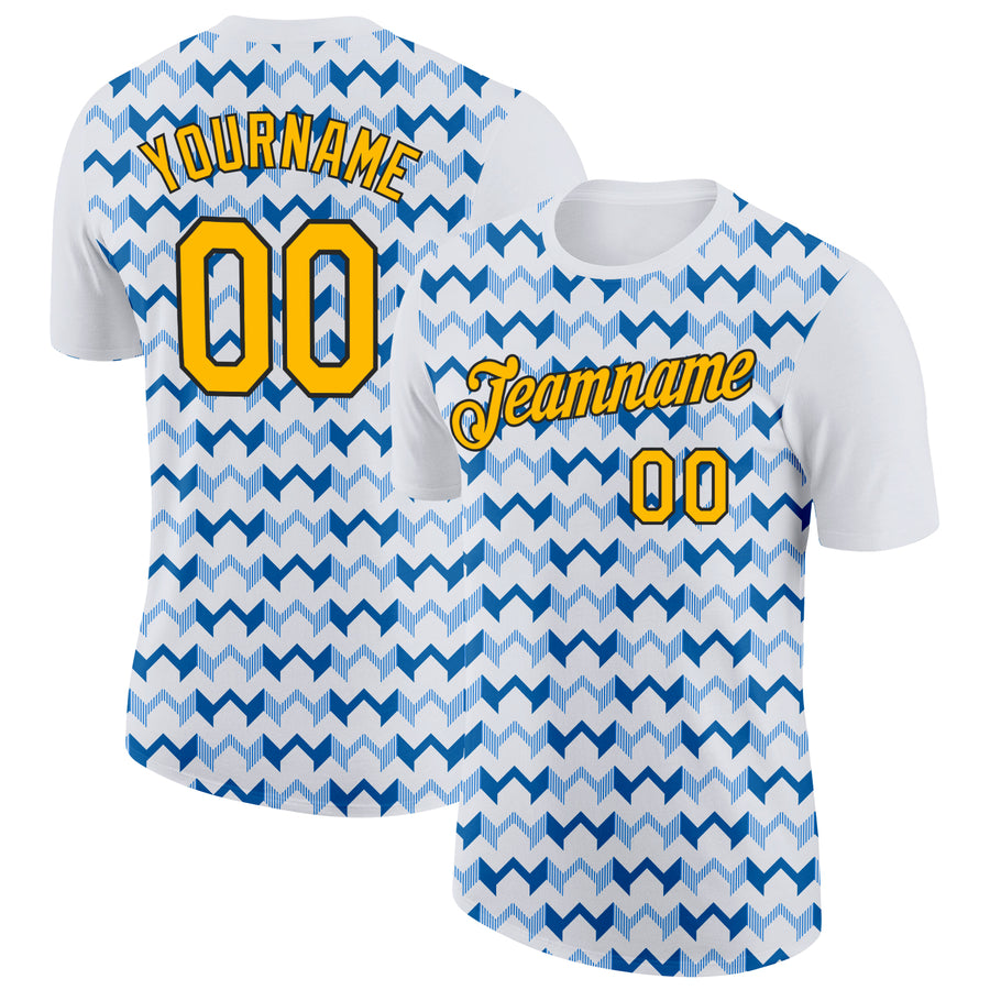 Custom White Gold Blue-Black 3D Esports Performance T-Shirt