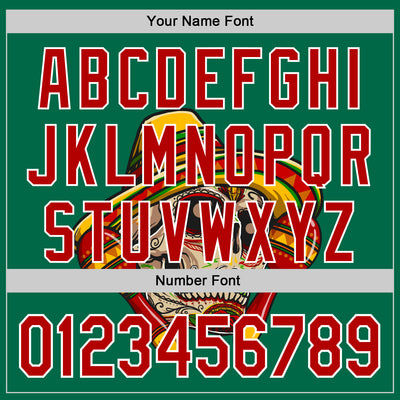 Custom Kelly Green Red-White 3D Mexican Festival Skull With Sombrero Cinco de Mayo Authentic Baseball Jersey