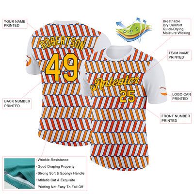 Custom White Gold Orange US Navy Blue-Black 3D Esports Performance T-Shirt