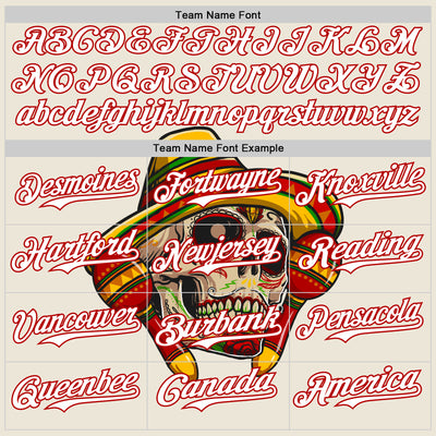 Custom Cream White-Red 3D Mexican Festival Skull With Sombrero Cinco de Mayo Authentic Baseball Jersey