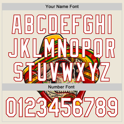 Custom Cream White-Red 3D Mexican Festival Skull With Sombrero Cinco de Mayo Authentic Baseball Jersey