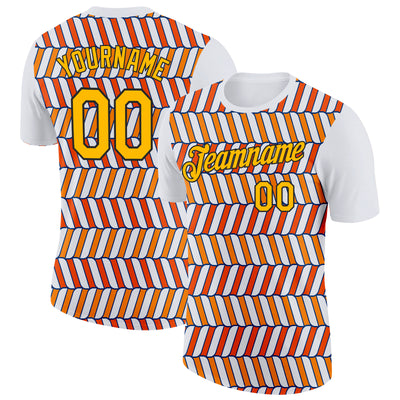 Custom White Gold Orange US Navy Blue-Black 3D Esports Performance T-Shirt