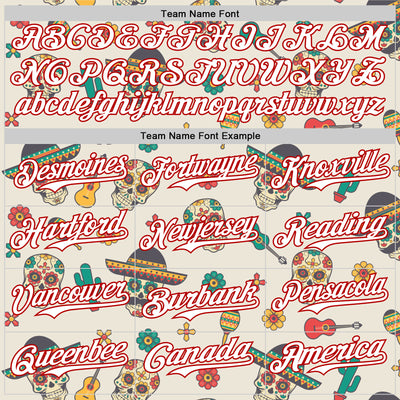 Custom Cream White-Red 3D Mexican Festival Cactus Skull With Sombrero Cinco de Mayo Authentic Baseball Jersey