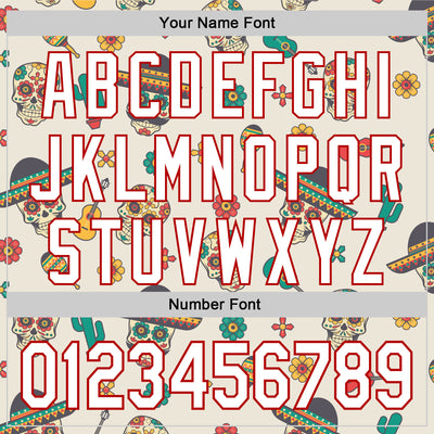 Custom Cream White-Red 3D Mexican Festival Cactus Skull With Sombrero Cinco de Mayo Authentic Baseball Jersey