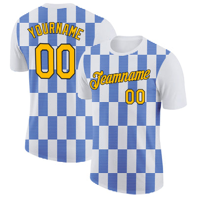 Custom White Gold Thunder Blue-Black 3D Esports Performance T-Shirt