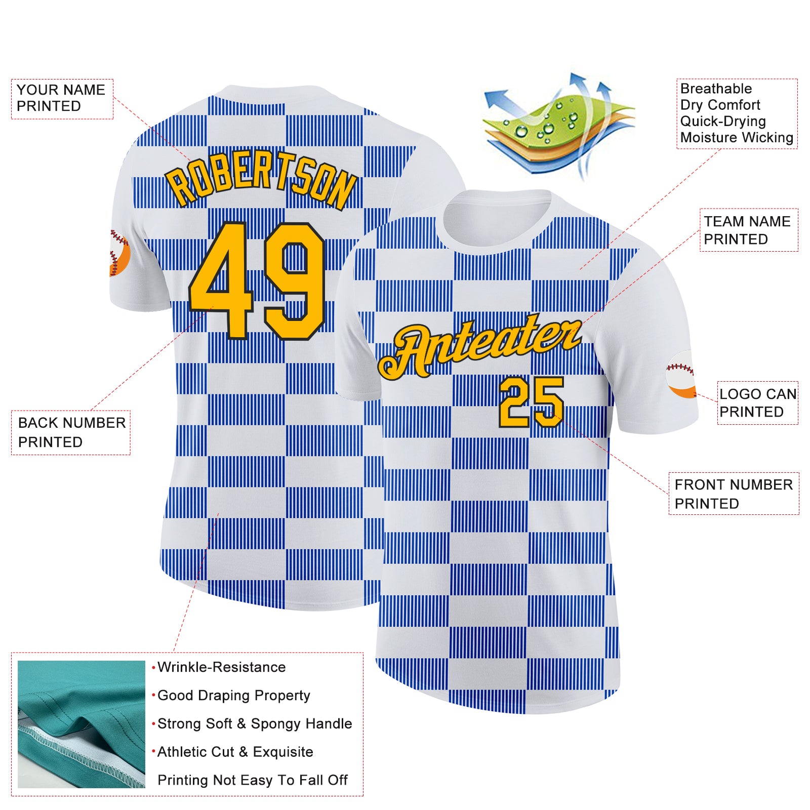 Custom White Gold Thunder Blue-Black 3D Esports Performance T-Shirt