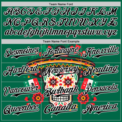 Custom Kelly Green Black-White 3D Mexican Festival Flag Skull With Sombrero Cinco de Mayo Authentic Baseball Jersey