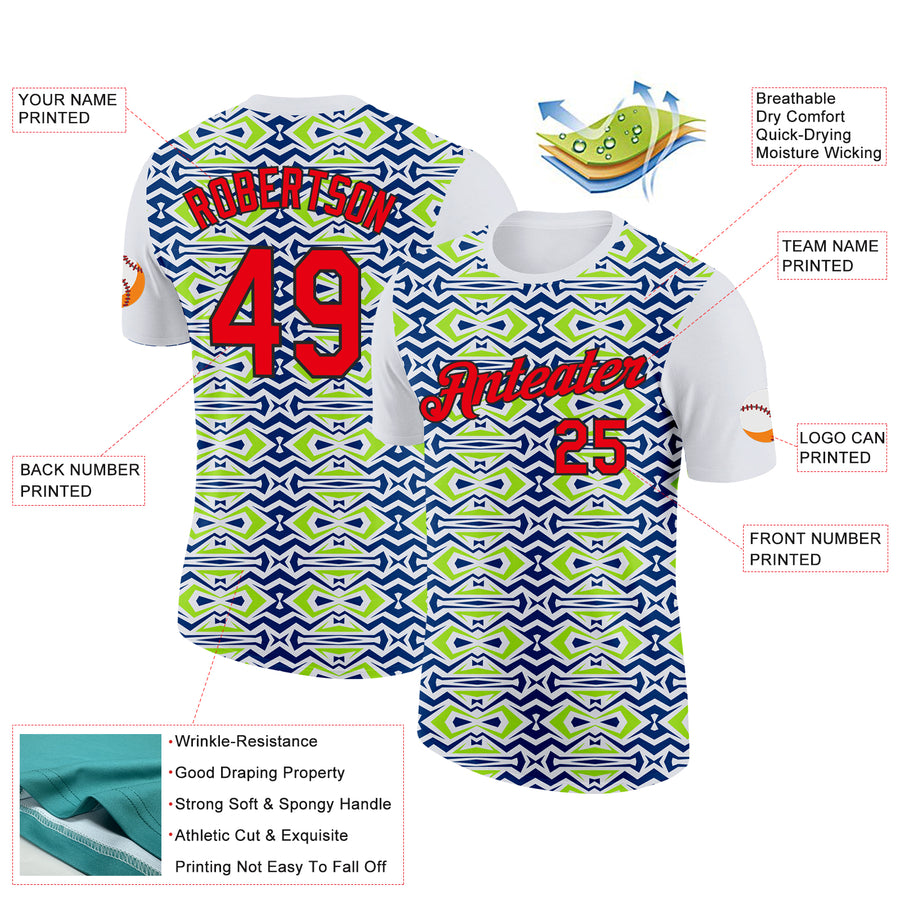 Custom White Fire Red US Navy Blue Aurora Green-Black 3D Esports Performance T-Shirt