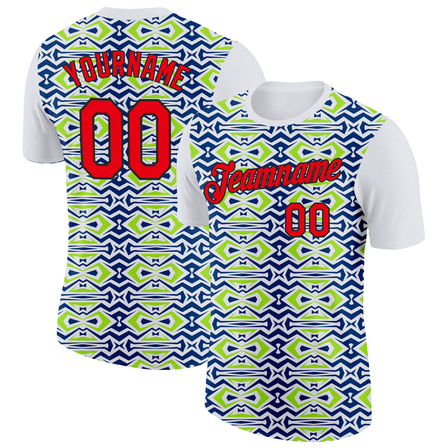 Custom White Fire Red US Navy Blue Aurora Green-Black 3D Esports Performance T-Shirt