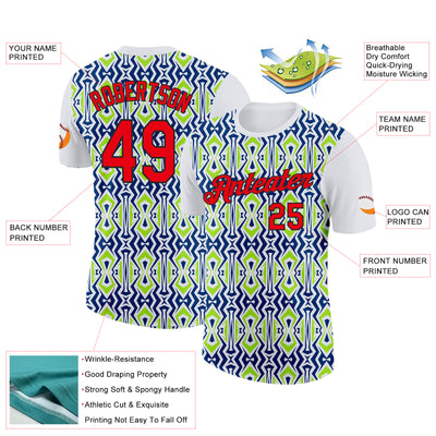 Custom White Fire Red US Navy Blue Aurora Green-Black 3D Esports Performance T-Shirt