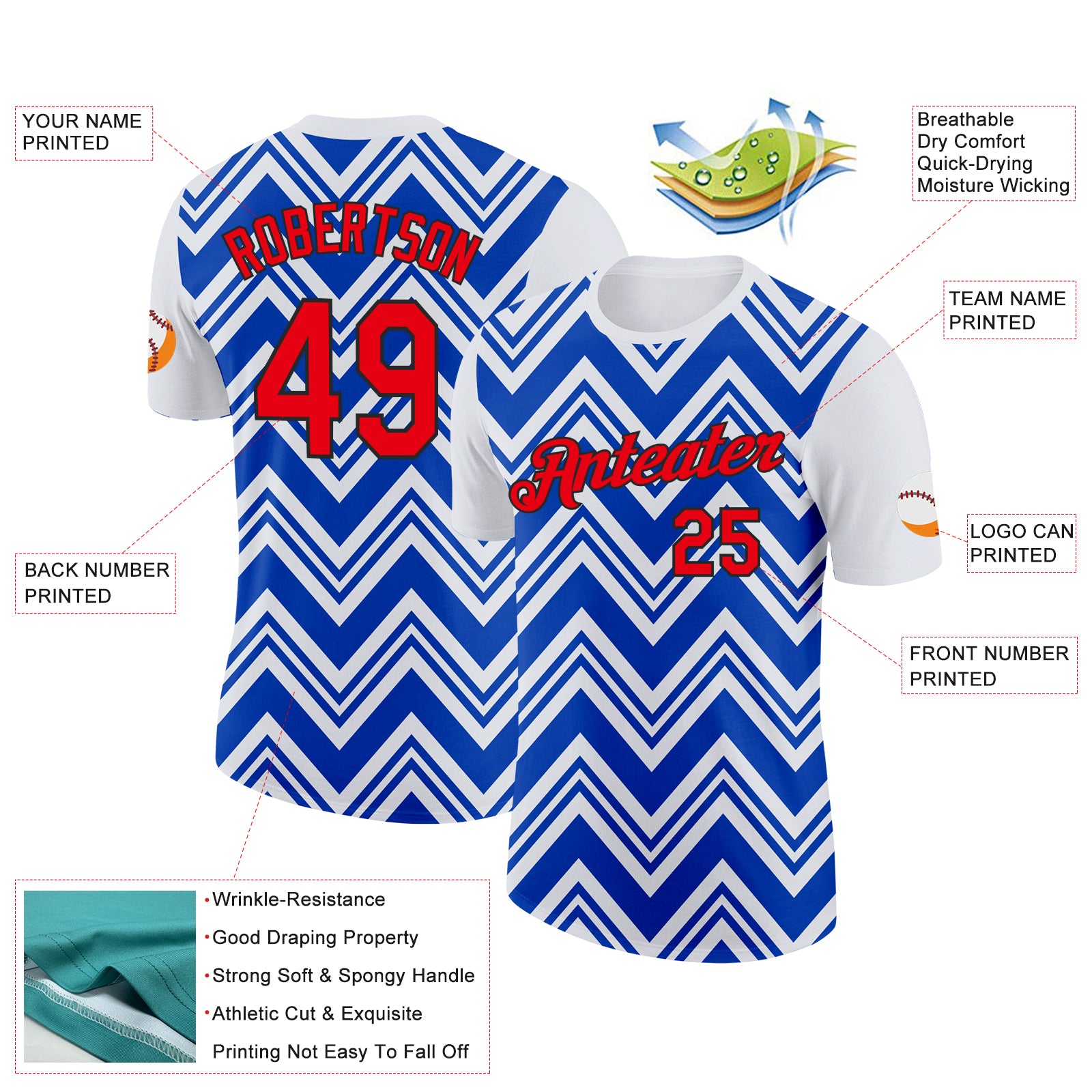 Custom White Fire Red Thunder Blue-Black 3D Esports Performance T-Shirt