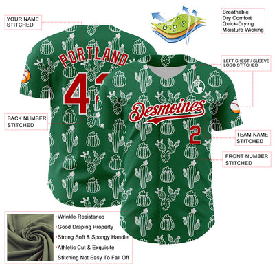 Custom Kelly Green Red-White 3D Mexican Cactus Authentic Baseball Jersey