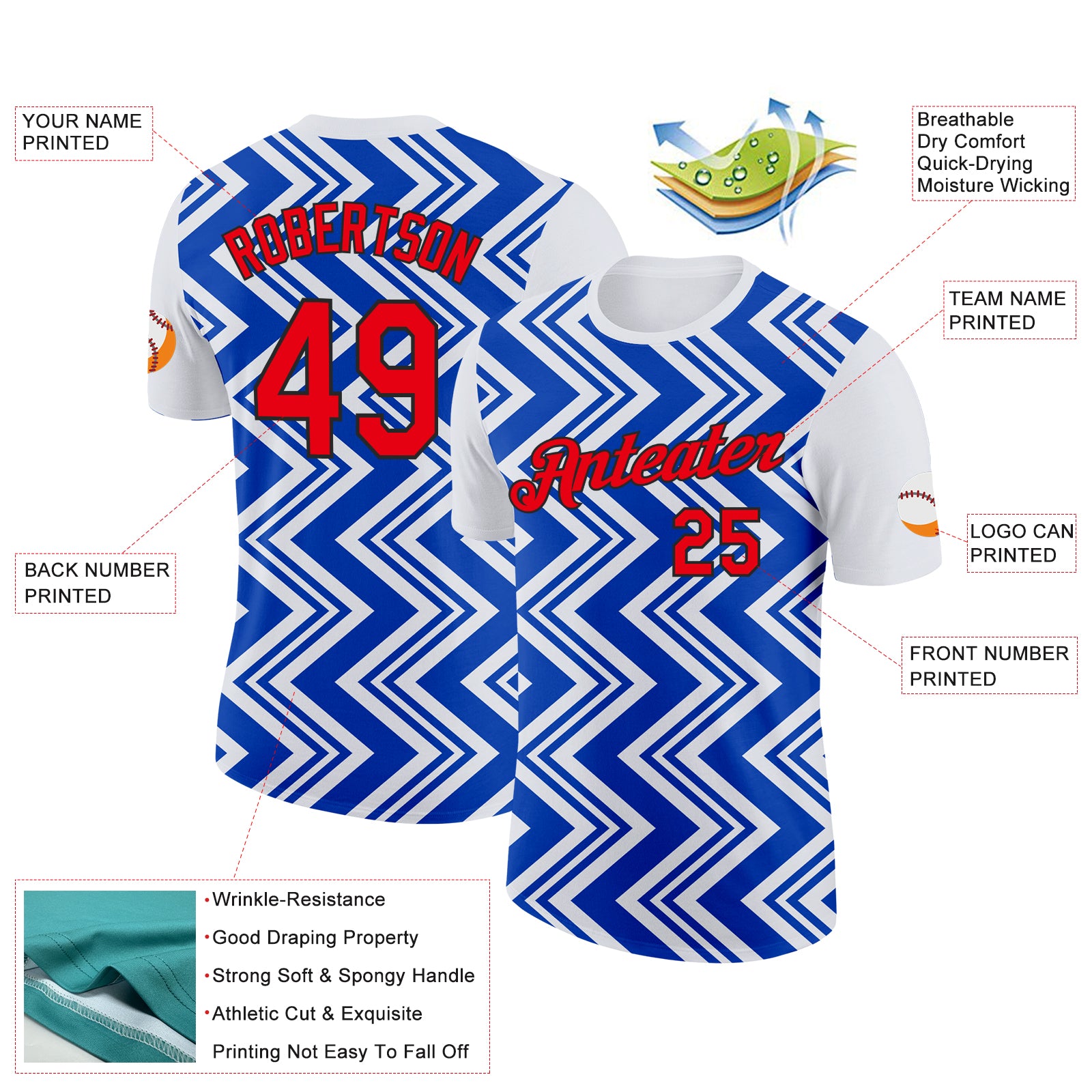 Custom White Fire Red Thunder Blue-Black 3D Esports Performance T-Shirt