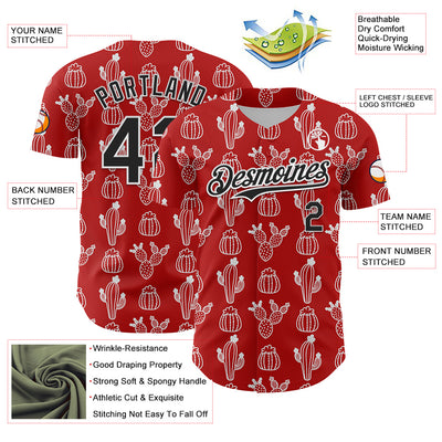 Custom Red Black-White 3D Mexican Cactus Authentic Baseball Jersey