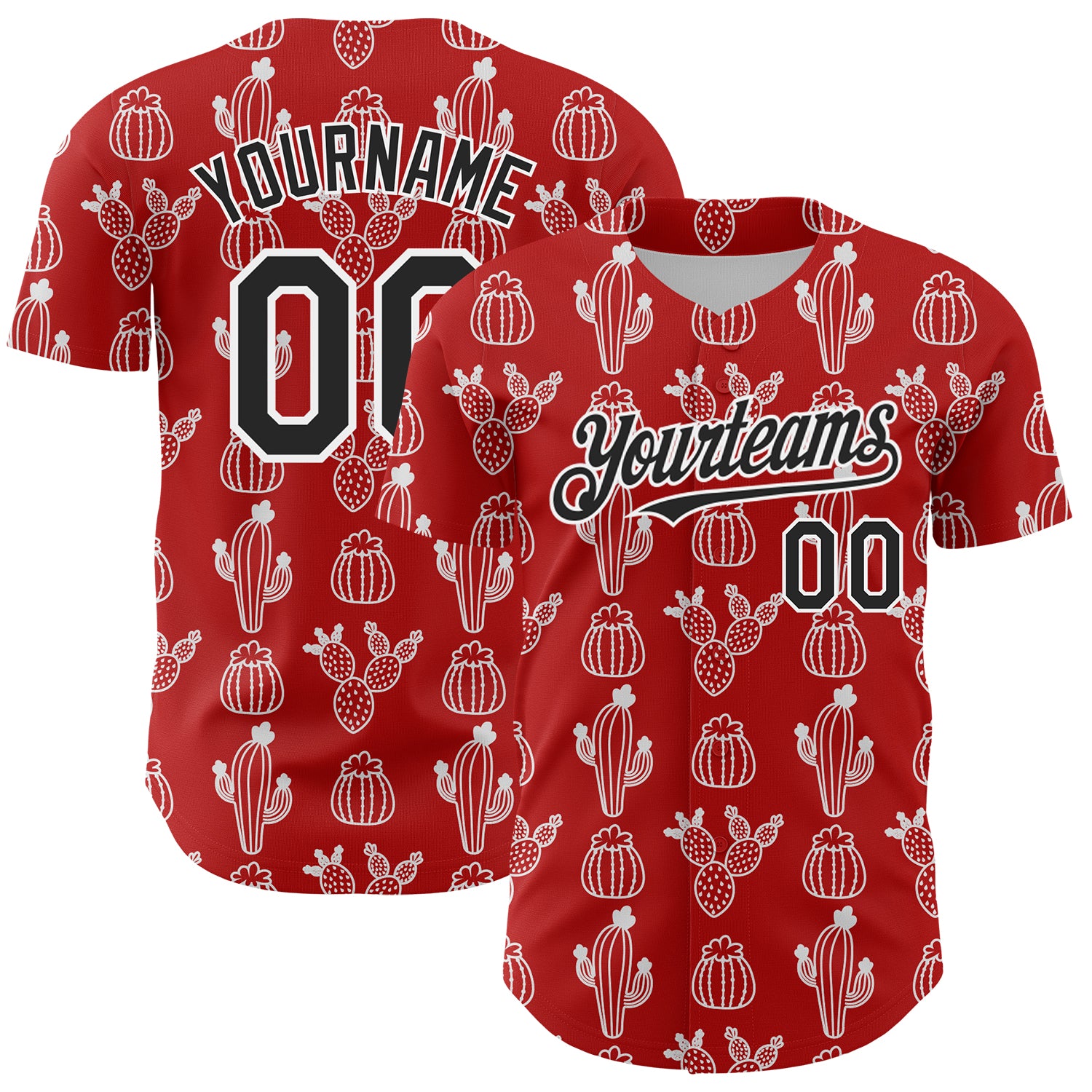 Custom Red Black-White 3D Mexican Cactus Authentic Baseball Jersey
