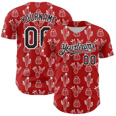 Custom Red Black-White 3D Mexican Cactus Authentic Baseball Jersey