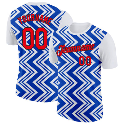 Custom White Fire Red Thunder Blue-Black 3D Esports Performance T-Shirt