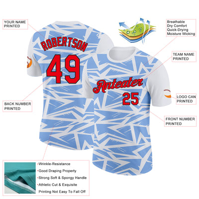 Custom White Fire Red Light Blue-Black 3D Esports Performance T-Shirt