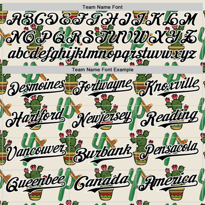 Custom Cream Black-White 3D Mexican Cactus Authentic Baseball Jersey