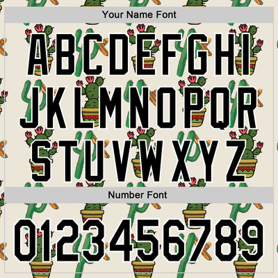 Custom Cream Black-White 3D Mexican Cactus Authentic Baseball Jersey