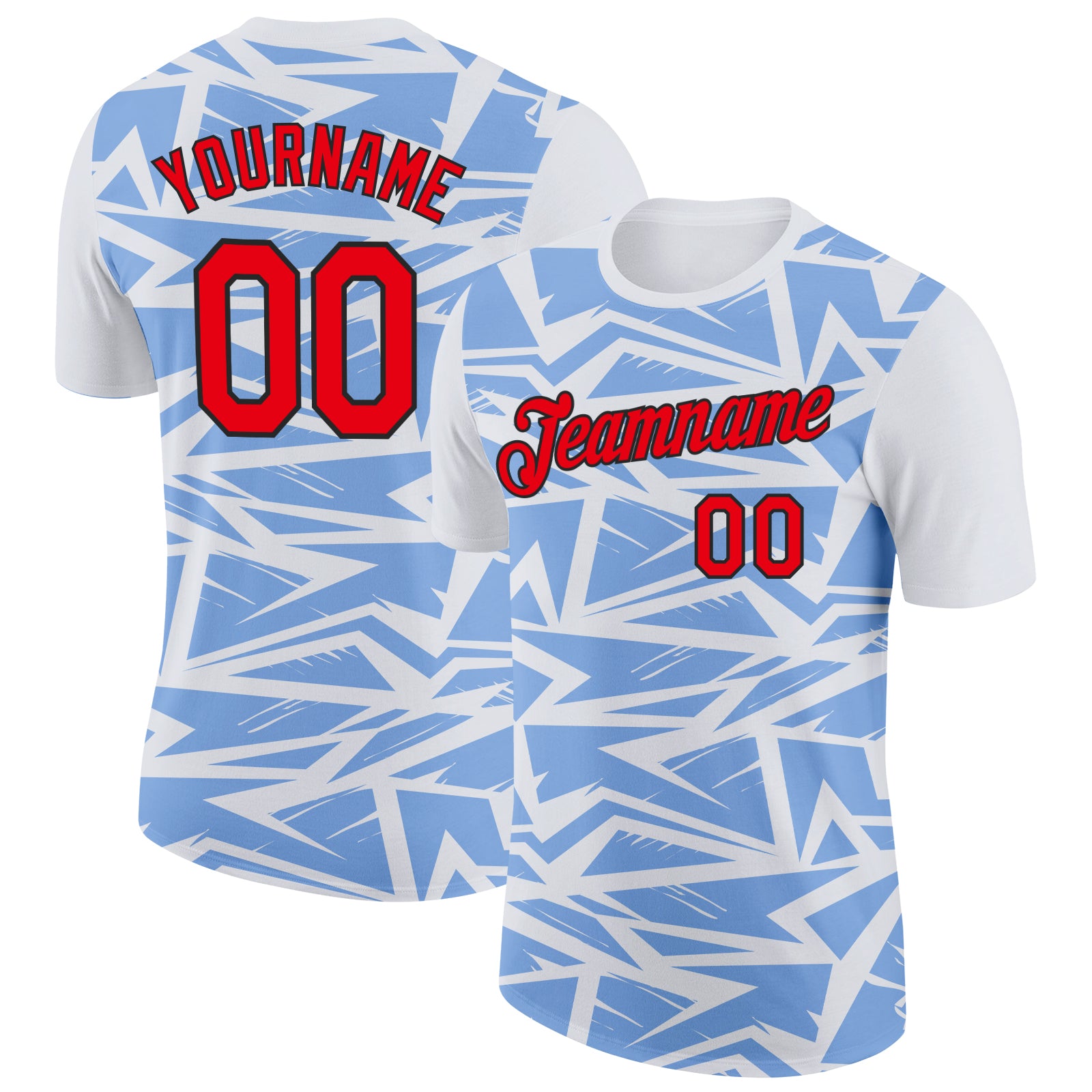 Custom White Fire Red Light Blue-Black 3D Esports Performance T-Shirt