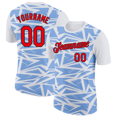 Custom White Fire Red Light Blue-Black 3D Esports Performance T-Shirt