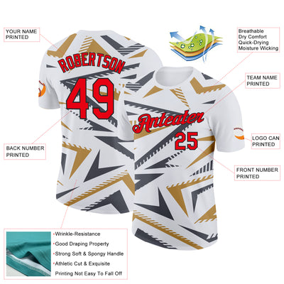 Custom White Fire Red Steel Gray Old Gold-Black 3D Esports Performance T-Shirt