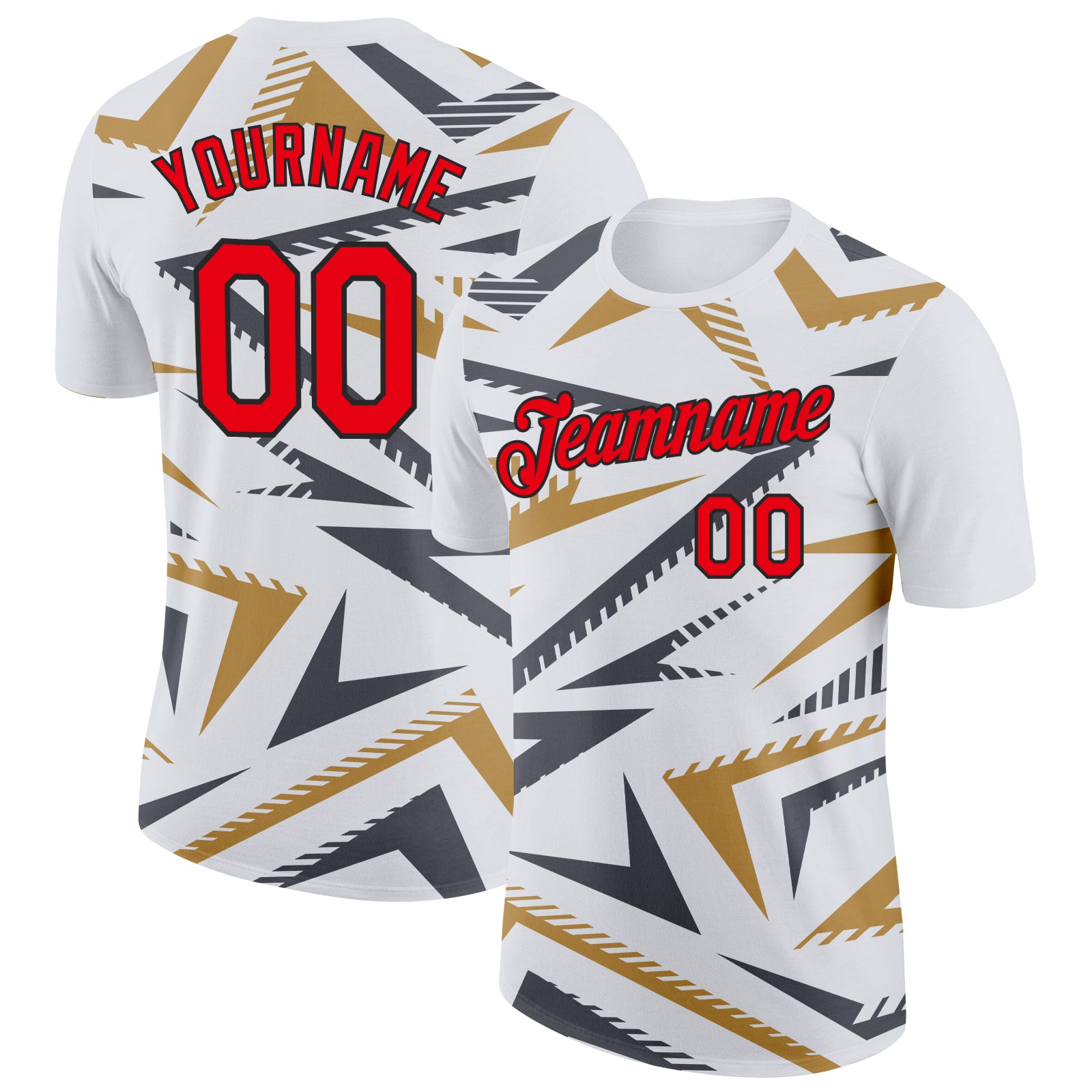 Custom White Fire Red Steel Gray Old Gold-Black 3D Esports Performance T-Shirt