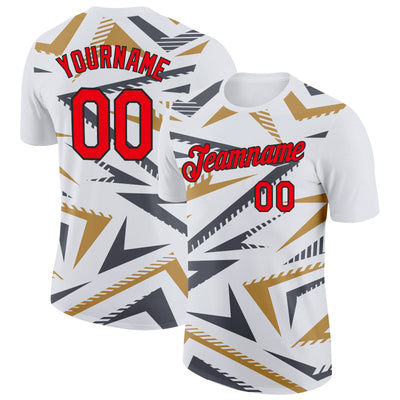 Custom White Fire Red Steel Gray Old Gold-Black 3D Esports Performance T-Shirt